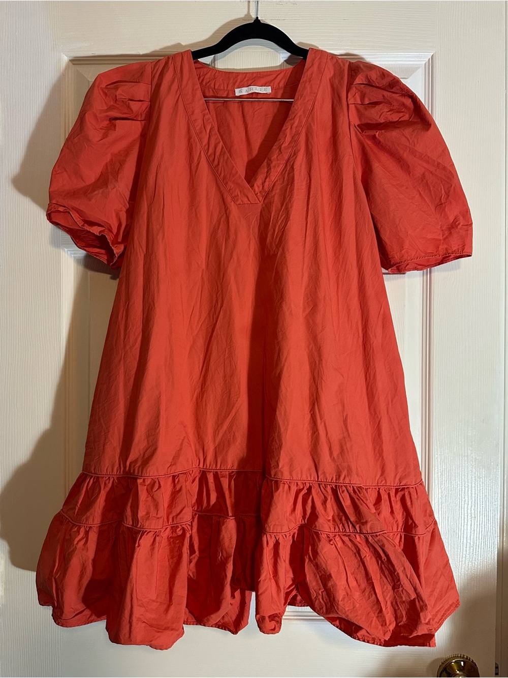 Karlie coral Puff-Sleeve V-Neck Dress